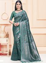 Sattin Silk Green Festival Wear Weaving Saree